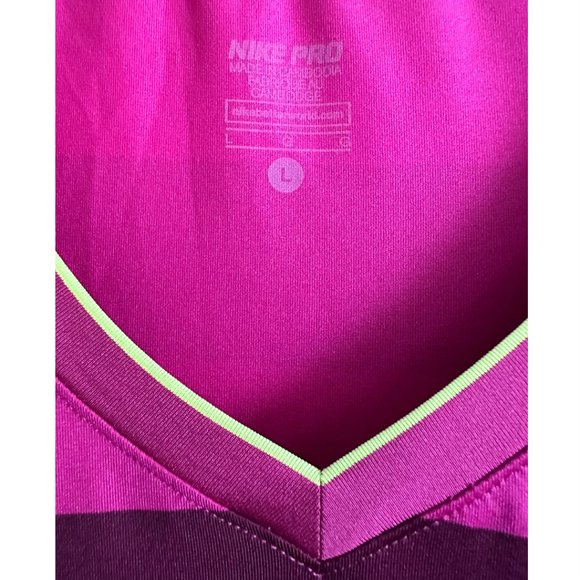 Nike Pro Longsleeve Dri-Fit Shirt, Rugby Pink & Burgundy Stripe, Size L - Picture 4 of 6